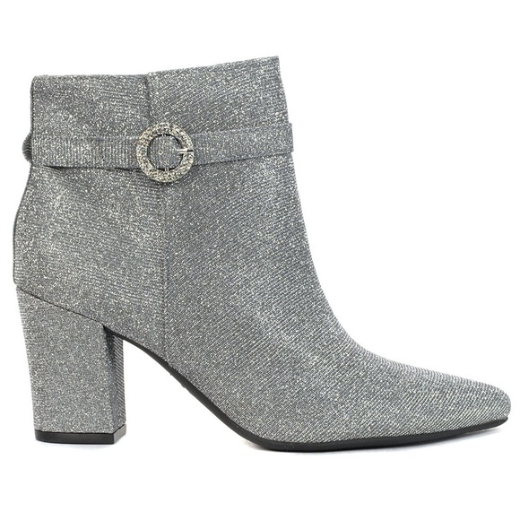 Life Stride Shoes - Life Stride Pewter Shimmer Pointed Toe Block Heel Silver Ankle Boot Bootie